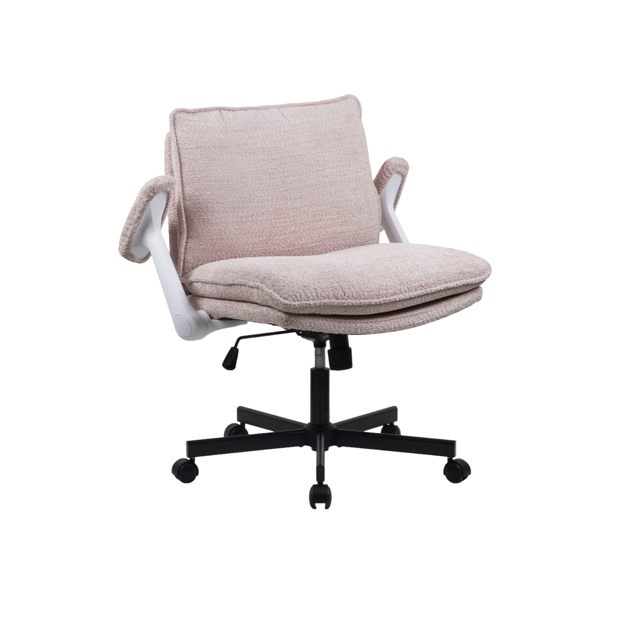 Criss Cross Legged Office Chair With Wheels And Flip-Up Arms, Upholstered Criss Cross Desk Chair, Wide Seat Chairs For Home Office, Vanity, Apartment_maomaolike.com